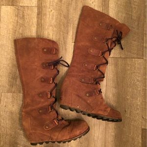 Sorel Joan of Arctic Wedge TALL Lace-Up Suede Boots 8 Knee High